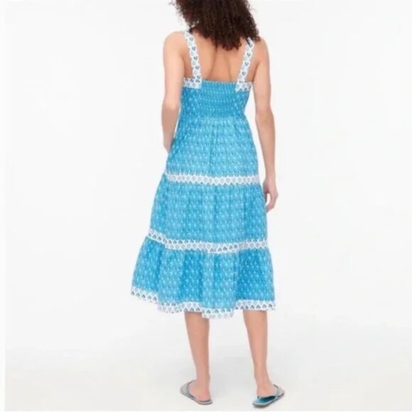 J. Crew factory Dress Block Print Square Neck Tiered Midi Sleeveless 4 - Picture 2 of 8